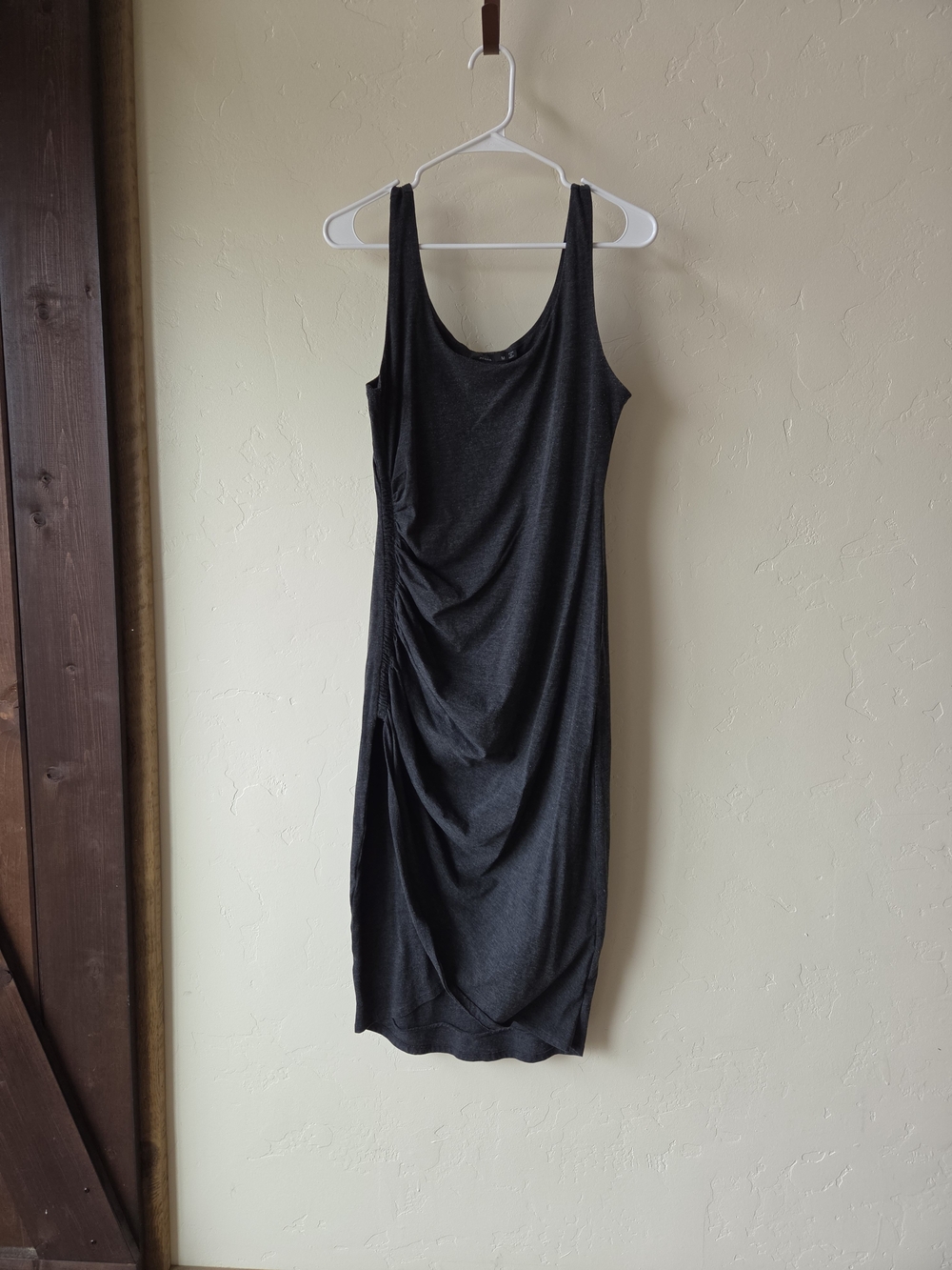 Prana Sleeveless Ruched Midi Dress in Charcoal Gray